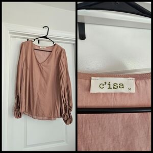 Lizard Thicket Pink and Purple Cuffed Sleeve Blouse